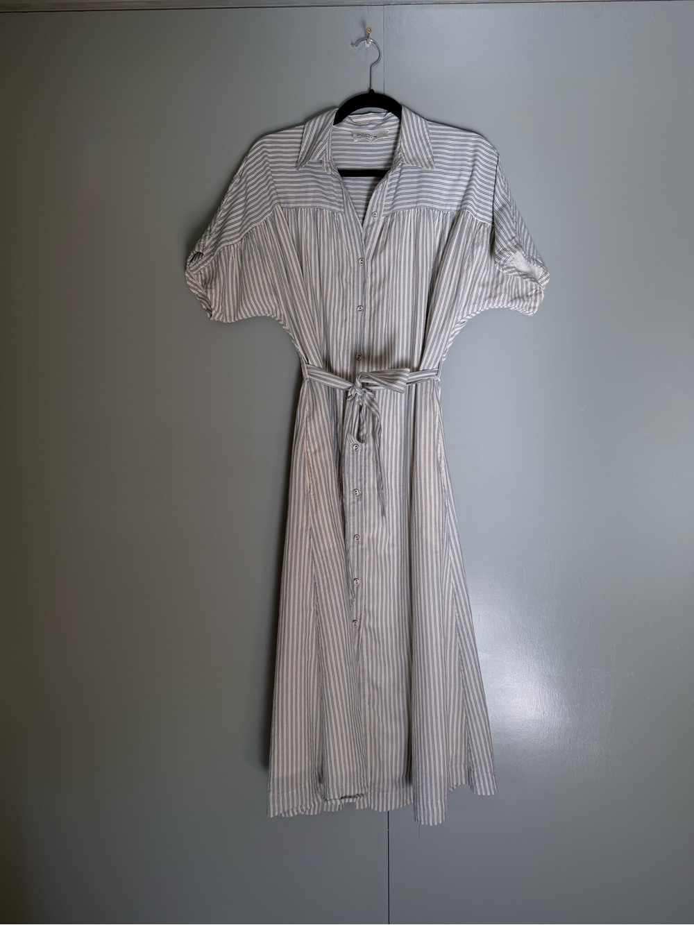 Leon & HarperStriped Button-Front Midi Shirt Dress - White & Pale